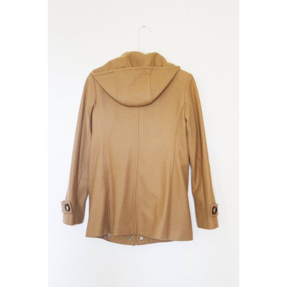 Michael Kors Caramel Beige Tan Brown Hooded Wool Coat with Buckles Size XS 2 - Picture 2 of 4